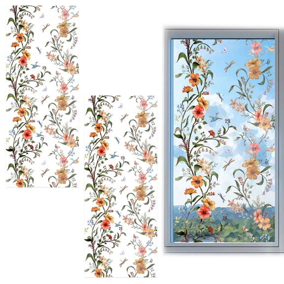 2 Pack Stained Glass Window Film, Window Privacy Film Decorative, Flower Stained Glass Window Sticker, Rainbow Window Film for Home Office (15.7" x 39.4")
