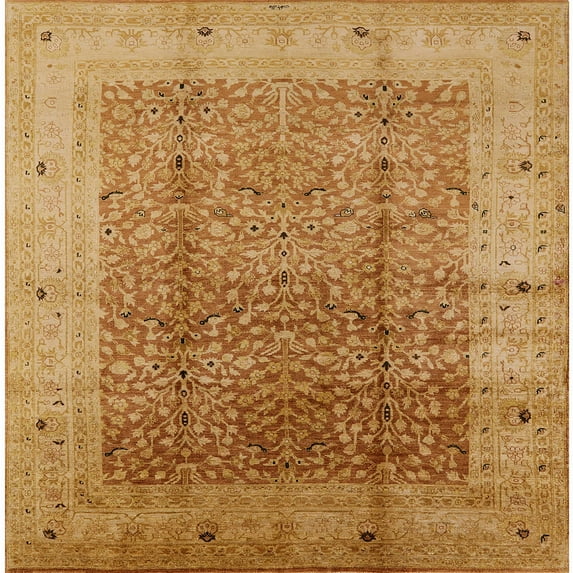 Ahgly Company Indoor Square Mid-Century Modern Orange Oriental Area Rugs, 8' Square
