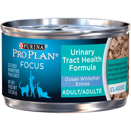 Purina Pro Plan Urinary Tract Health Pate Wet Cat Food, FOCUS Urinary Tract Health Formula Ocean Whitefish Entree - (24) 3 oz. Pull-Top