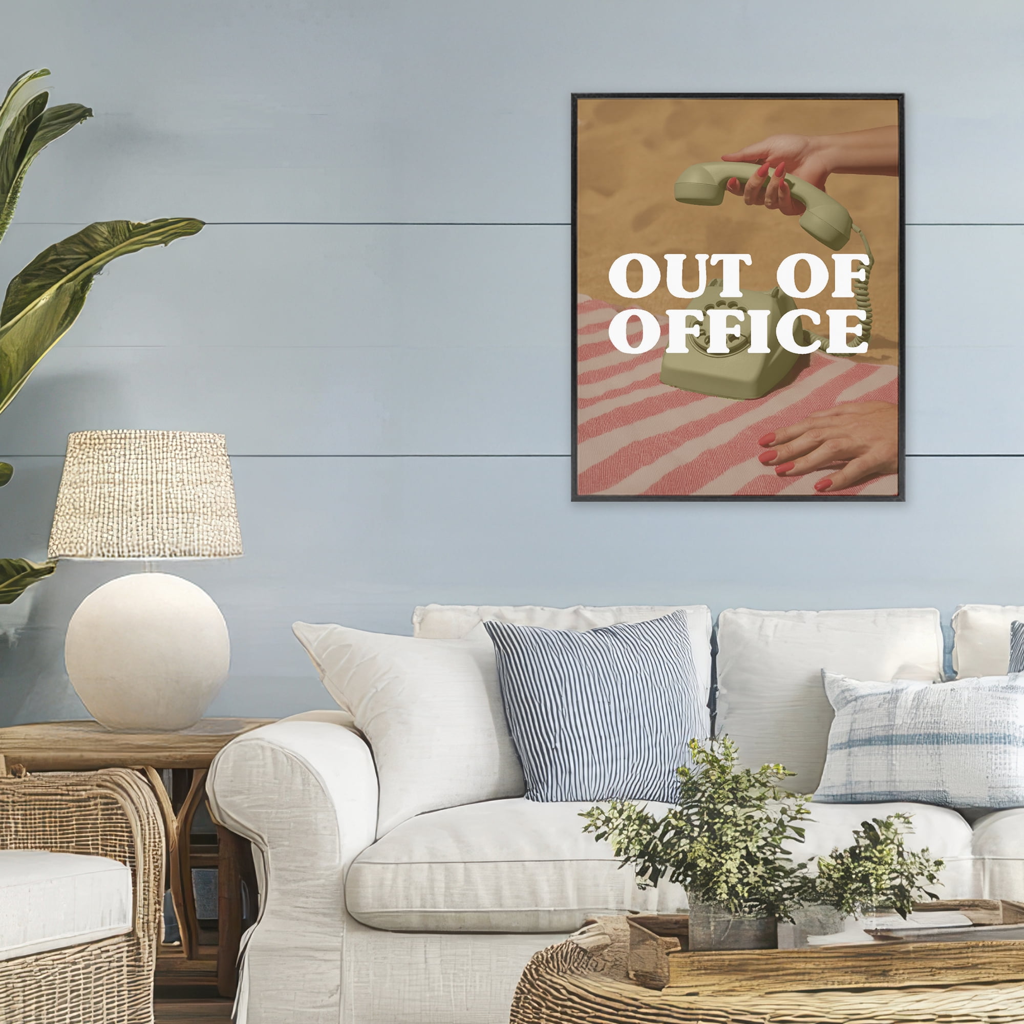 Out of Office Green Phone Black Framed Giclee Art, design by Lil' Rue