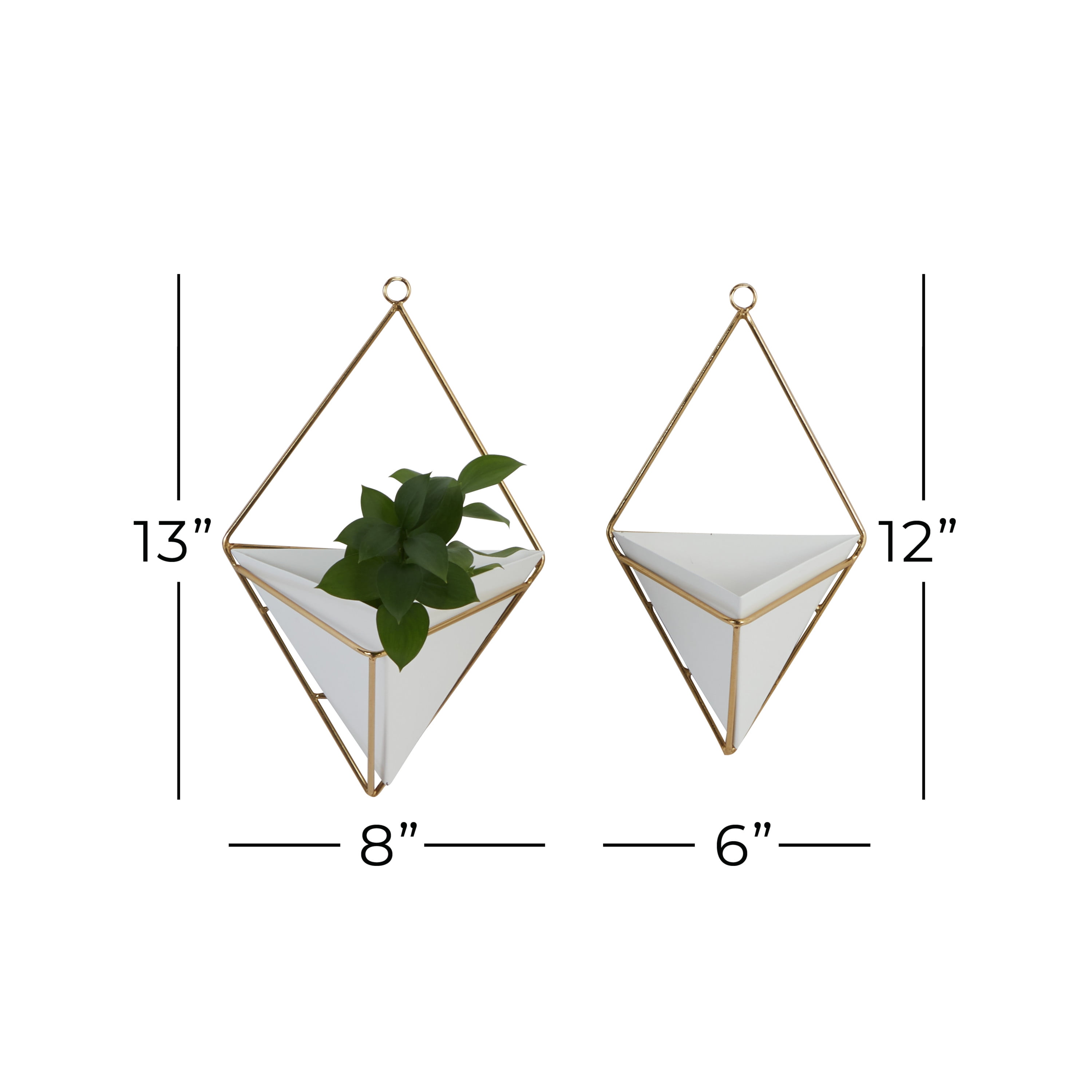 CosmoLiving by Cosmopolitan 8"W, 13"H Pyramid White Metal Indoor Outdoor Triangle Geometric Wall Planter (2 Count)