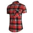 thumbnail image 2 of BOBOGOJP Chemises de Mode pour Hommes Manches Courtes Bouton vers le Bas Solide Robe Formelle Décontractée, Rouge 5XL, 2 of 4
