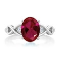 thumbnail image 2 of Gem Stone King 925 Sterling Silver Oval Red Created Ruby Ring for Women (2.09 Cttw, Size 7), 2 of 4