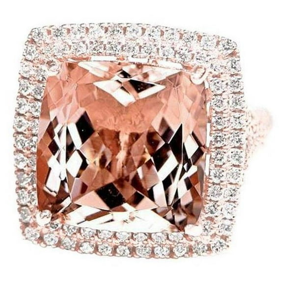Harry Chad Enterprises 62173 14K Rose Gold Morganite & Diamond 10.25 CT Ring, Size 6.5