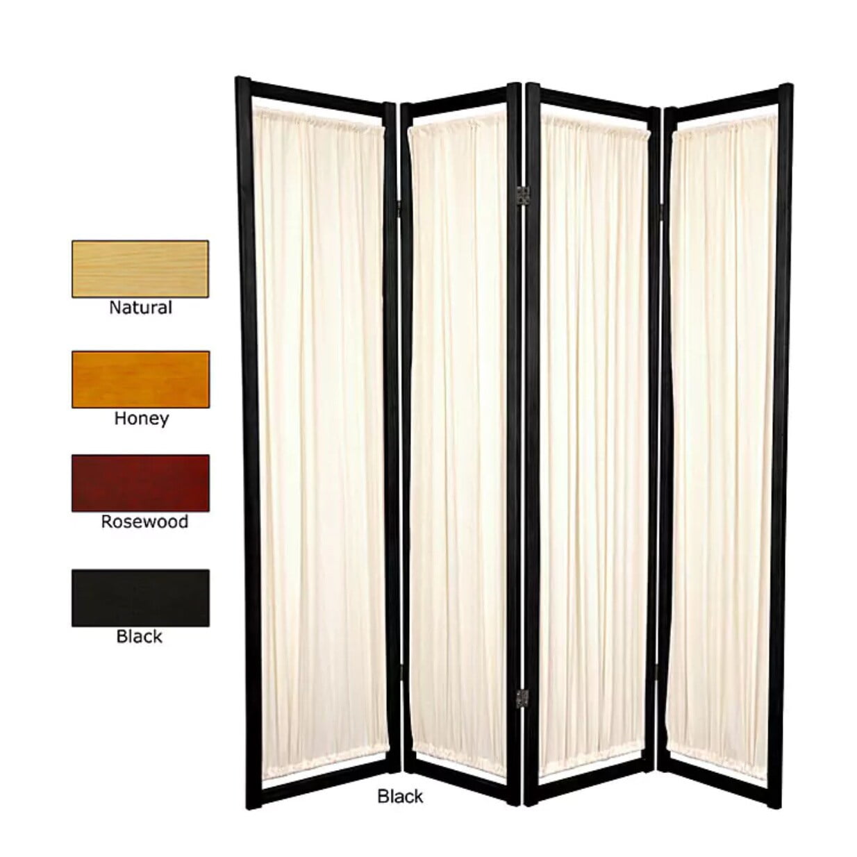 Red Lantern 6 ft Tall Helsinki Shoji Screen Room Divider, 4 Panel, Black