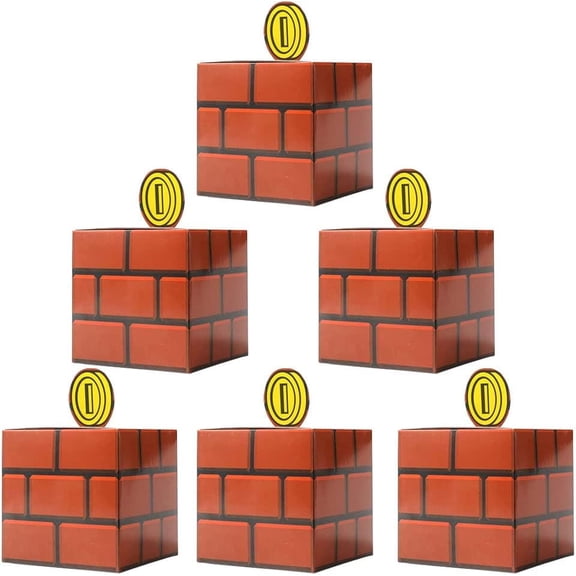 Mario Party Treat Box 12Pcs Video Game Brick Block Gift Treat Bags for Mario Theme Party Favors Decorations Supplies for Boys Girls Children (Brick)