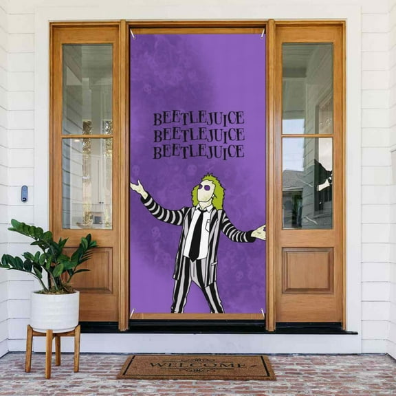 Beetlejuice Door Cover Decorated Banner Background Decorative Tapestry Holiday Party Photography (35.4″ X 72.8″)