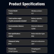 Motorcycle Helmet Bluetooth Speakers Headset, 2-Way Helmet Intercom System Headphone with 2 Type Mics, TF Card Slot, Hands-Free FM Music/Call, 1000mAh Battery, IPX6, Noise Cancellation