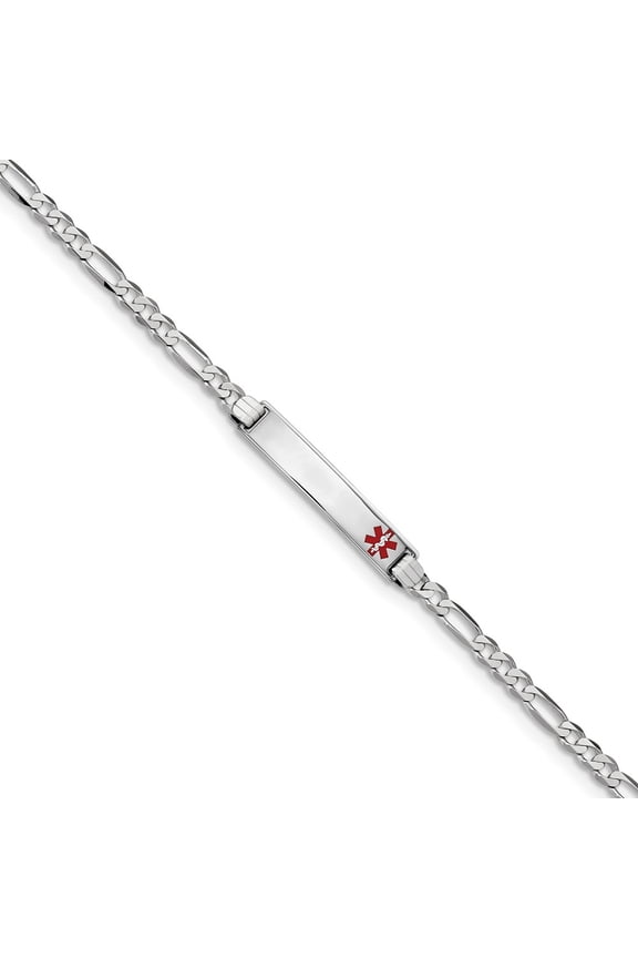 14K White Gold bracelet Medical Figaro Alert Red 8 in 5.2 mm 3.5