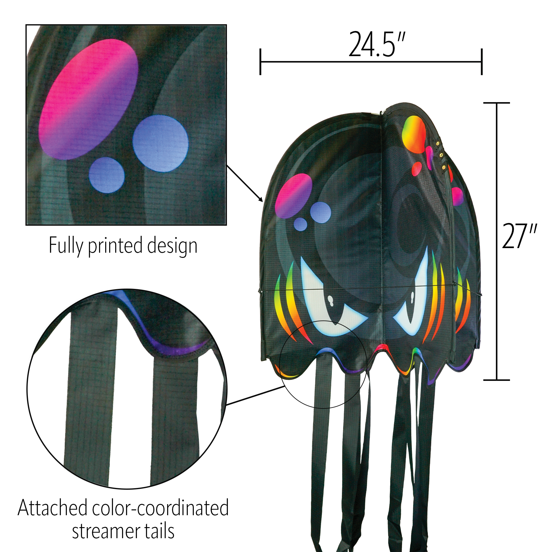 In the Breeze 3387 — Aurora Pop Jelly Kite — Non-Assembly, Easy-Flying Kite with Long Streamer Tails; Kite Line Included