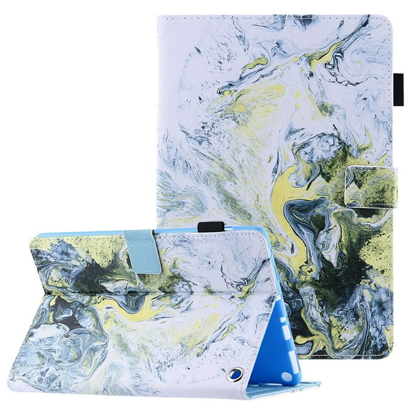 All-New 2021 Released Fire HD 10.1" Case with Pen Holder, Fire HD 10 Plus Case 2021, Allytech Smart PU Leather Soft TPU Bumper Protective Foldable Stand Cover with Auto Sleep Wake, White Marble