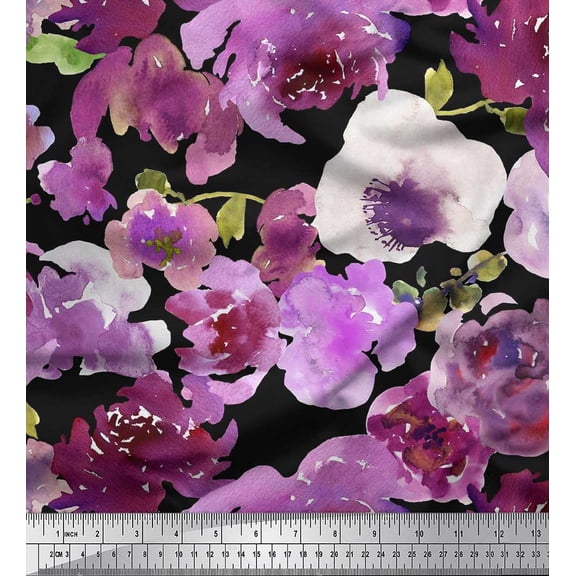 Soimoi Cotton Duck Fabric Flower Watercolor Print Sewing Fabric Yard 42 Inch Wide