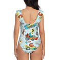 thumbnail image 6 of Yiaed Cartoon Car Racing Print Women's Ruffled One Piece Swimsuit V Neck Swimwear Slimming Monokini for Woman-X-Large, 6 of 8