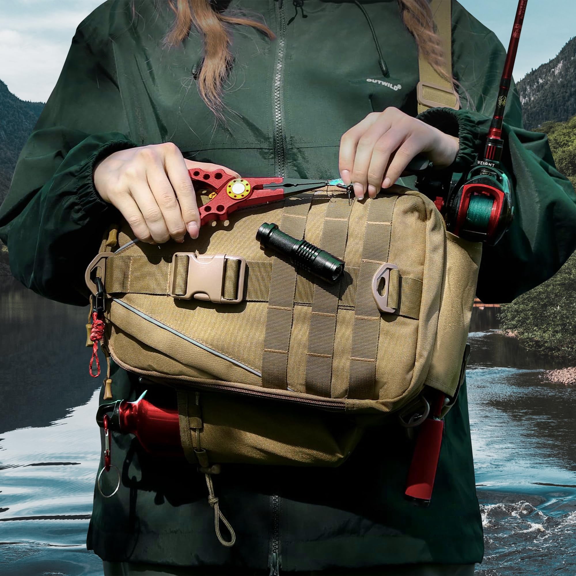 Fishing Nylon Backpack Tackle Sling Bag Backpack with Rod Holder for Monther Father Gifts Lightweight Fishing Backpack Storge Fishing Gear and Equipment