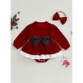 thumbnail image 2 of ZINTAOZT Newborn Baby Girls Red Velvet Romper Dress Furry Bowknot Long Sleeve Skirt Jumpsuit Headband Christmas Outfits, 2 of 8