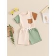 thumbnail image 5 of vera natura Toddler Boys Summer Outfits Pocket Contrast Color Short Sleeve T-Shirts Tops Elastic Waist Shorts 2Pcs Clothes Set, 5 of 9
