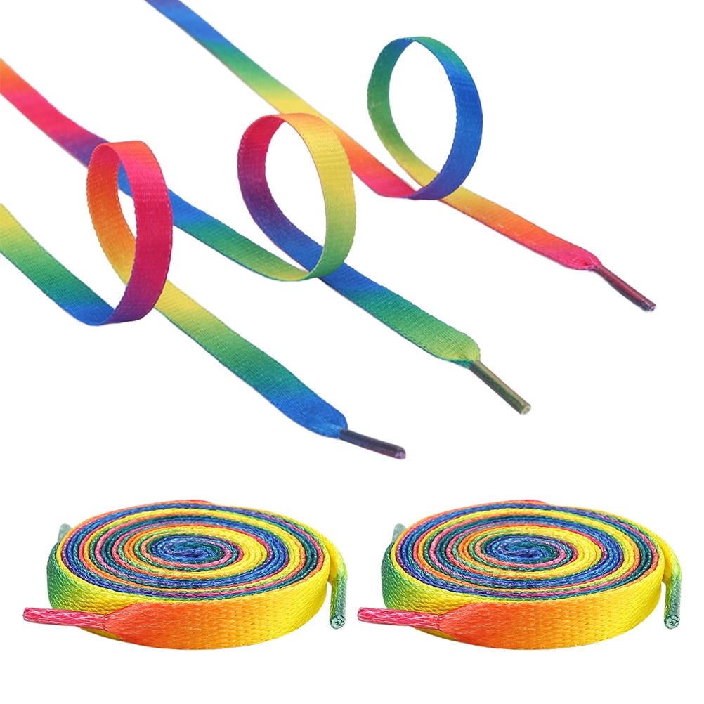 2 Pair Flat Wide Shoelaces Rainbow Lace for Roller Skates Hockey Skates