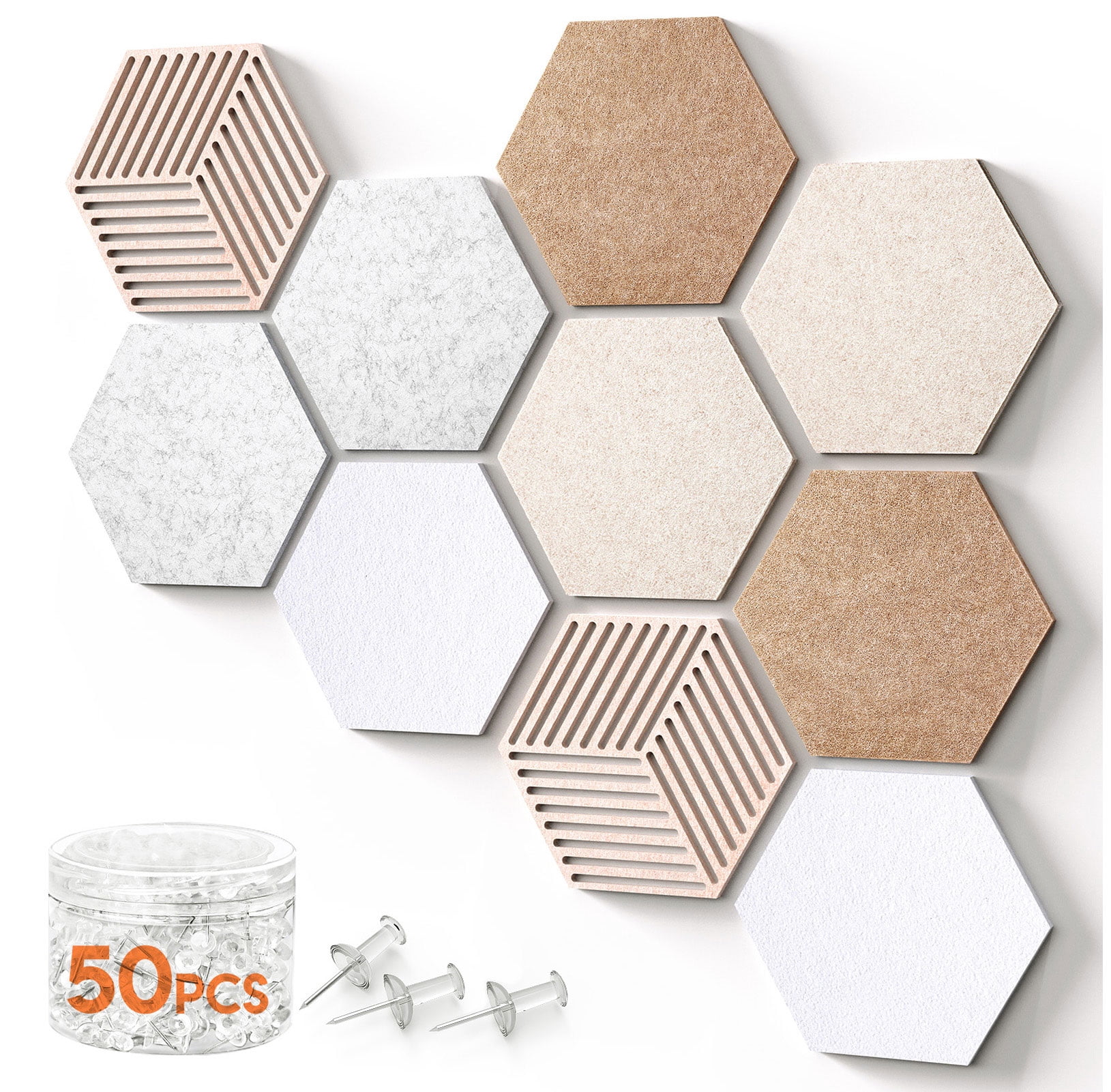 FOX FAIRY Hexagon Cork Boards for Walls Decor 10 Pack with 50 Pins,Pin Board for Office 11.8"x 10.2",Home & Classroom Wall Decor