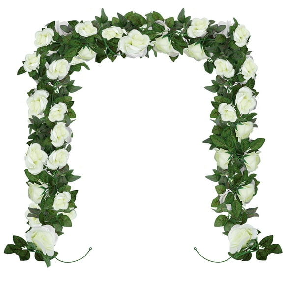 2 Pack Artificial Flower Vine for Decoration, Fake Garland White Rose Vine