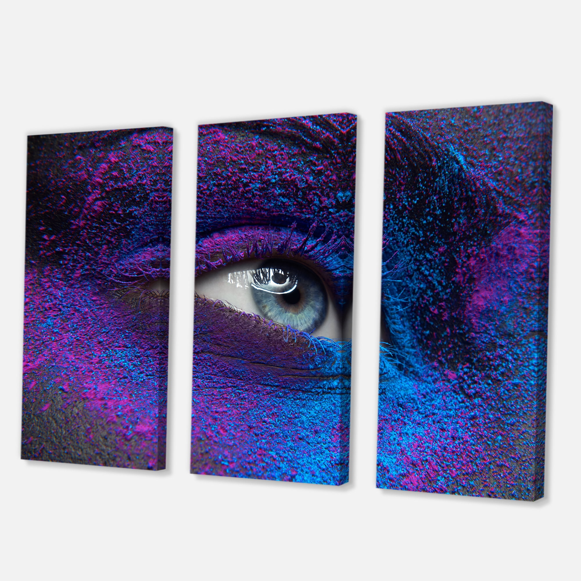 Designart ' Woman Eye With Dry Paint Dust Pigment On Face ' Modern Canvas Wall Art Print