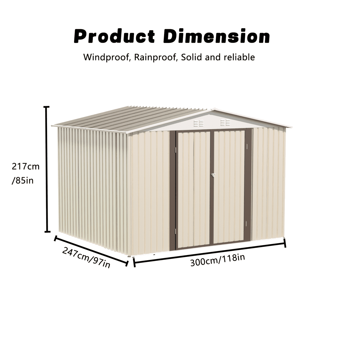 10x8 FT Outdoor Storage Shed with Foundation, Metal Garden Shed with Lockable Door and 4 Vents, All-Weather Tool Sheds for Garbage Accessories, White