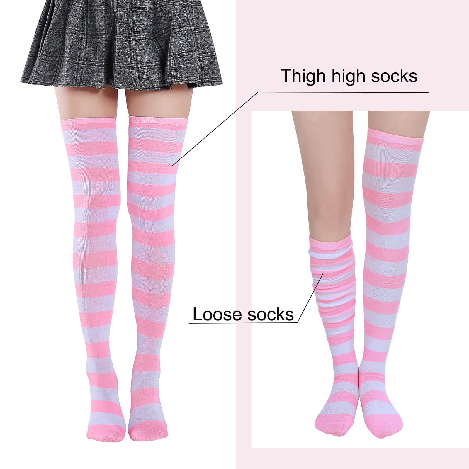 Zando Kawaii Pink Thigh High Socks Long Knee Highs Striped Over
