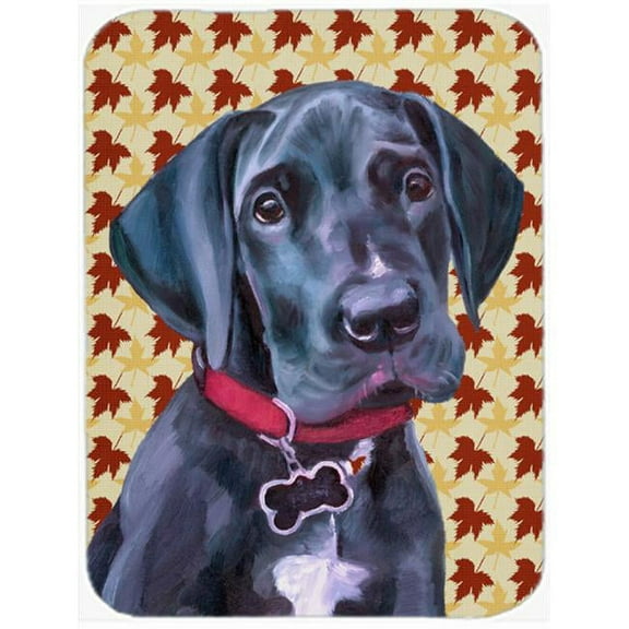 Black Great Dane Puppy Fall Leaves Mouse Pad, Hot Pad & Trivet