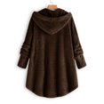 thumbnail image 3 of Women's Fashion Fleece Hooded Jacket - Irregular Patchwork Cat Ear Warm Coat with Pockets, Coffee Brown, L, 3 of 3