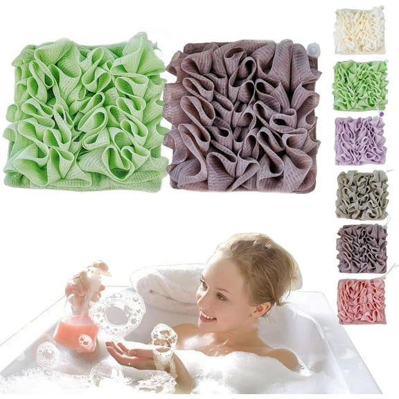 Loofah Washcloth, Soap Loofah Pouch, 2 in 1 Sponge Washcloth for Bar Soap, with Drawstring, for Cleansing and Smooth Skin (Green   Coffee)