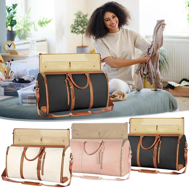 Uutvmp Carry On Garment Bag, Large PU Leather Garment Duffle Bag
