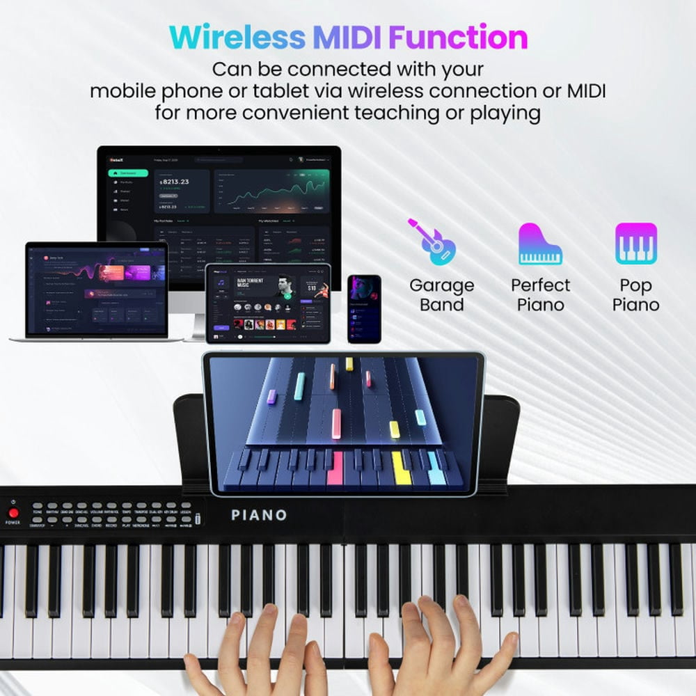Canddidliike 88 Key Foldable Electric Keyboard Piano, Keyboard Piano with Wireless MIDI and Dual Speakers, Black