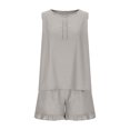 thumbnail image 4 of Taqqpue Women 2 Piece Outfits Linen Tank Top and Shorts Summer Sleeveless Scoop Neck T Button Loose Casual Top and Shorts Sets, 4 of 6
