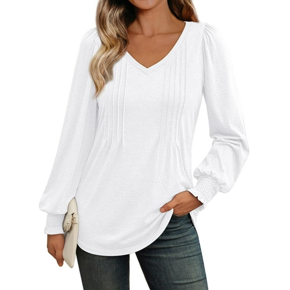SUNBS Pleated Blouses for Women Long Sleeve Shirts Dressy Tunic Tops Crewneck Trendy Clothes