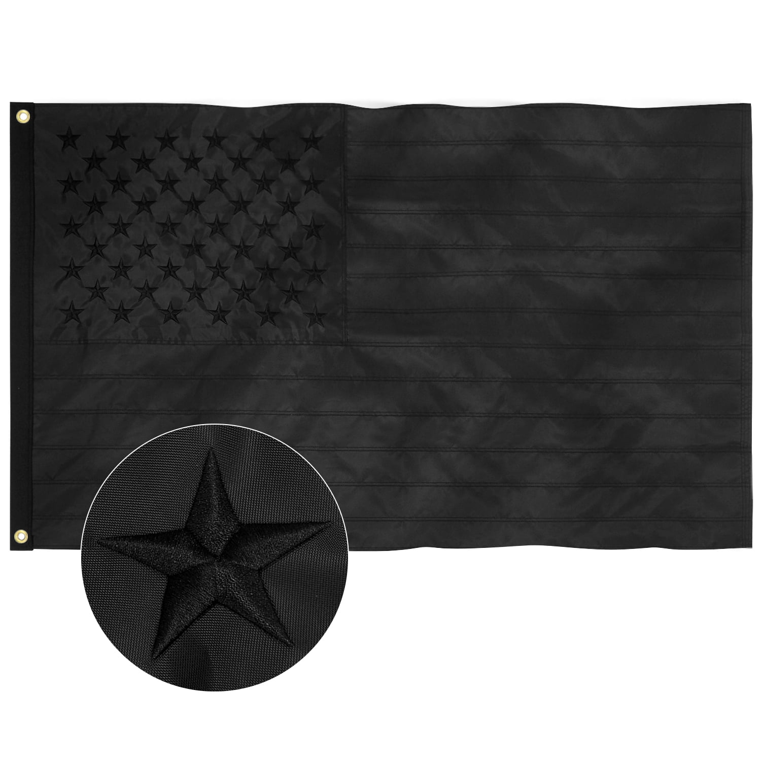 All Black American Flag Embroidered US USA Flag Heavy Duty Made from Nylon Stars 