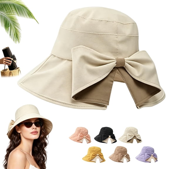 Women's Bowknot Wide Brim Sun Hat, Breathable Packable UV Protective, for Beach Travel Outdoor Summer