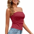 thumbnail image 6 of Bandeau Tank Top Strapless Tube Tops Ruched Front Easter Casual Slim Fit Sleeveless Shirt, Women's Red, 6 of 8