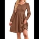 thumbnail image 2 of Vestido de Mujer con Mangas Largas Tipo Farol, Cuello Redondo, Falda Evasé, Moda de Otoño Marrón Oscuro XL, 2 of 7