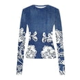 thumbnail image 6 of TFEOQRY Women's Long Sleeve Crop T Shirts Denim Print Round Neck Top Casual Soft Fashionable Pullover Navy, 6 of 7