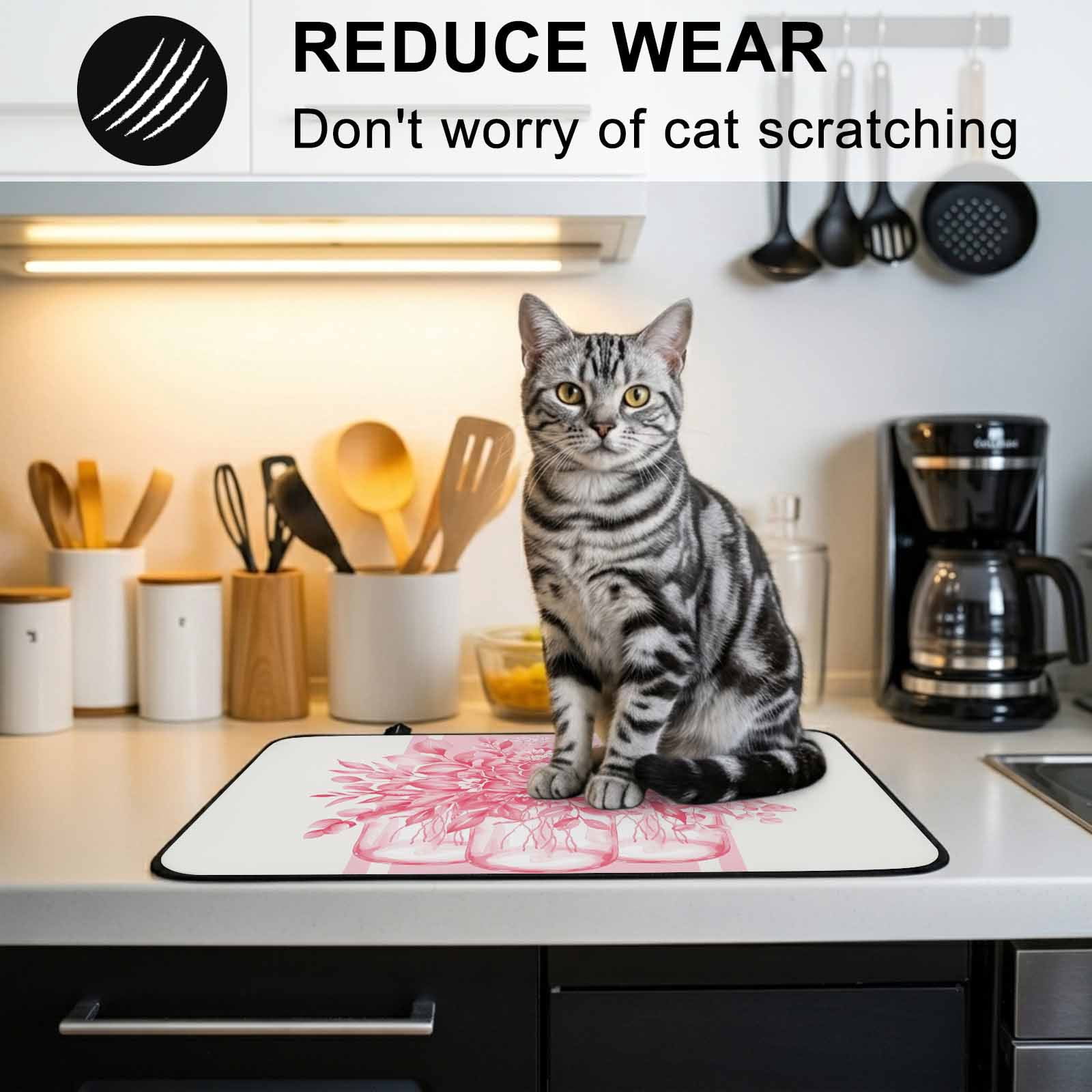 Eucalyptus Pink Stove Top Cover for Electric Stove, Heat-proof & Non Slip Glass Top Stove Cover Protector, Vintage Bottle Succulents Flower Stripes Kitchen Flat Cooktop Rubber Mat 24x21 Inches