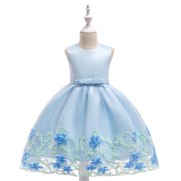 Weebloom Flower Girl Dresses For Wedding Birthday Toddler Party Clothes Sleeveless Casual Dress Formal Blue Girls Dresses