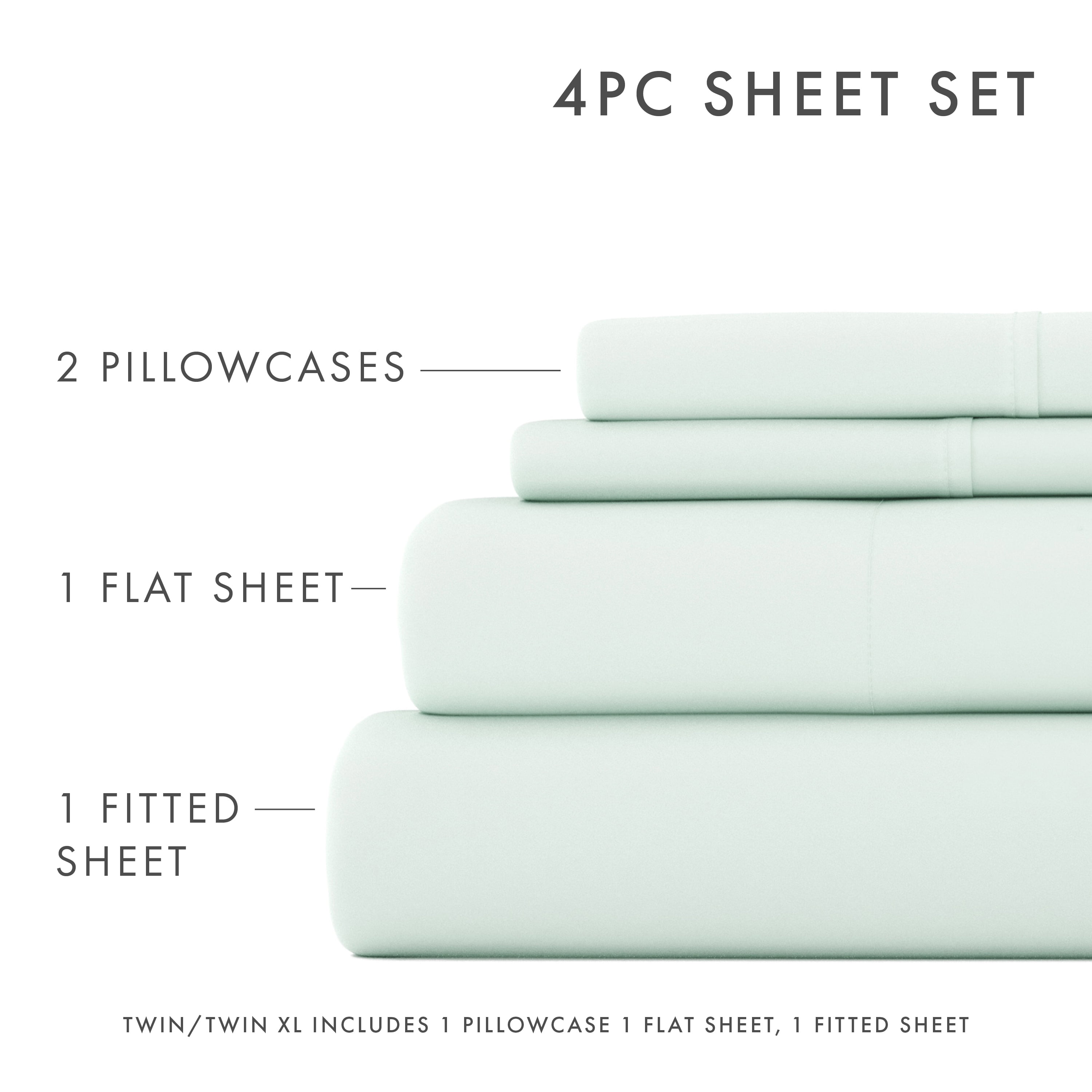 Noble Linens 4 Piece Solid Microfiber Bed Sheet Set, Mint, King