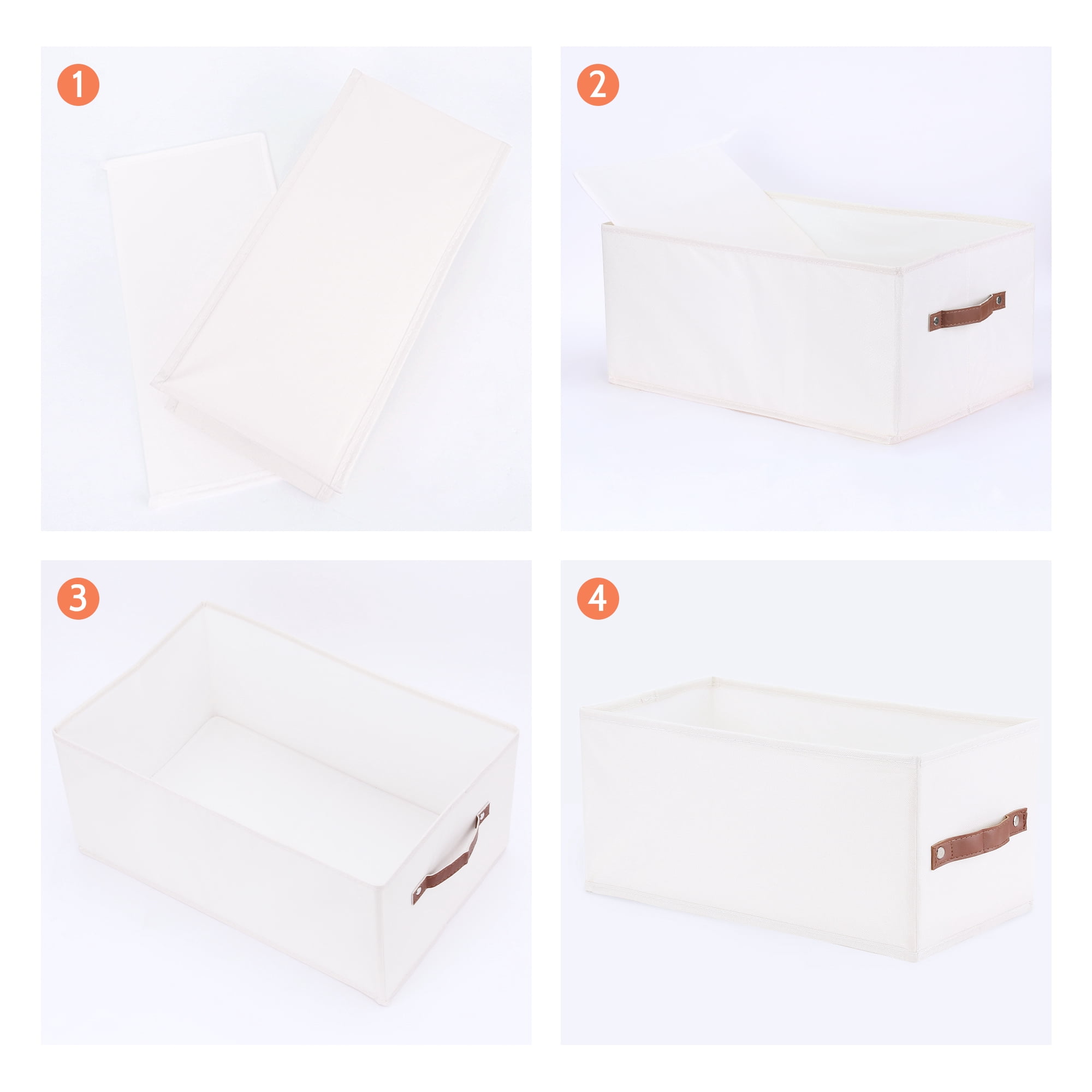 Unique Bargains Storage Cube Fabric Foldable Basket with Handles for Shelves 1pcs White XL