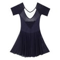 thumbnail image 6 of Alvivi Women's Short Sleeve Backless Skirted Leotards Ballet Dance Dress Gymnastics Bodysuits Dark Blue L, 6 of 7