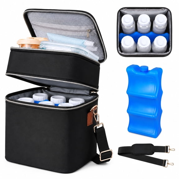 YESGIRL Breastmilk Cooler Bag with Ice Pack, 20-Hour Insulated Baby Bottle Tote Fits 6 x 9 oz Bottles, Double-Layer Bag for Work, Daycare & Travel