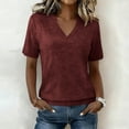 thumbnail image 2 of CYMMPU Women's Summer Solid Color Loose V Neck Short Sleeve T-Shirt, Casual Soft Lightweight Everyday Wear Blouse Wine M, 2 of 8