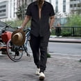 thumbnail image 2 of RMGVDSD Mens Summer Beach Outfits Men's 2 Piece Outfit Shirt And Pants Set Long Sleeve Shirts Drawstring Pants Set Casual Vacation Clothes Casual Athletic Outfits, 2 of 4