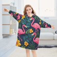 thumbnail image 5 of FORMRS Wearable Blanket Hoodie with Sleeves for Kids Cozy Flannel Sweatshirt, Yellow Floral Flamingo, 5 of 7