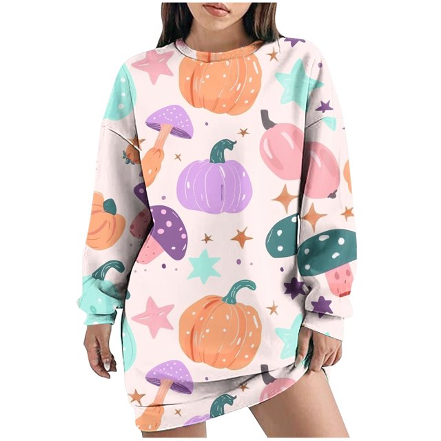 Summer Casual Dress,Ladies Fashionable and Casual Fall and Winter Round Neck Long Sleeved Printing Dress