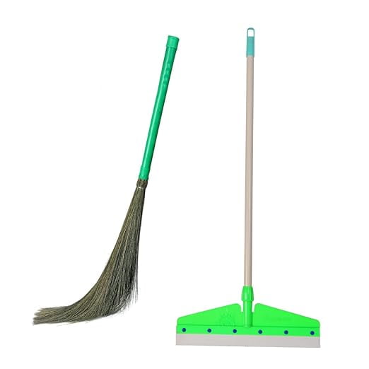 Hari Ram Gulab Rai - Household Wiper Cleaning | Squeegee + Phool Jhadu Combo | Plastic Floor Wiper With No Dust Grass Jadoo | Perfect For Kitchen, Balcony, Garage, Bathroom & Office - Green