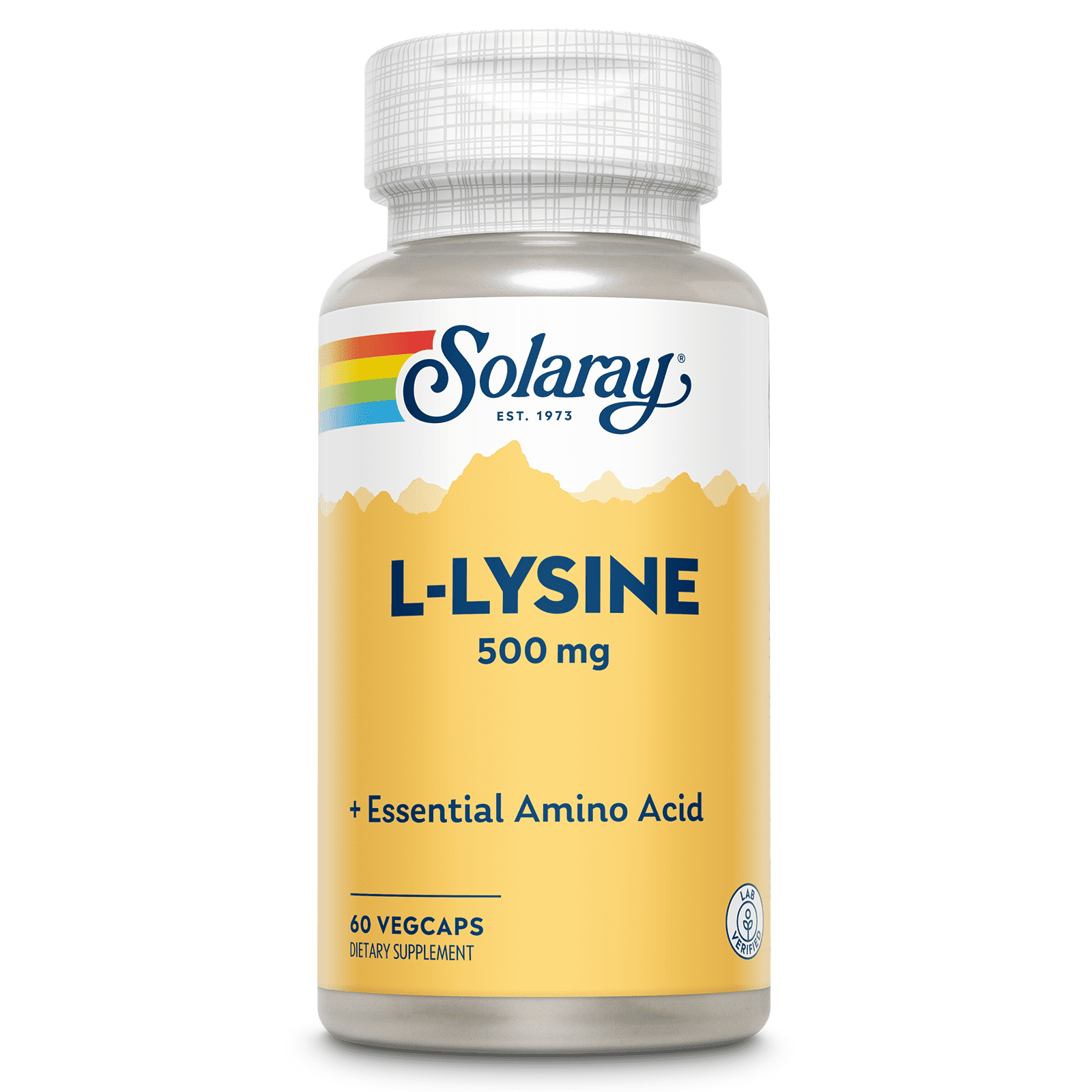 SOLARAY L Lysine 500 mg Capsules - Free-Form Essential Amino Acids Supplement - Powerful Wellness Support with L-Lysine Amino Acid - Lab Verified, 60-Day Guarantee, 60 Servings, 60 VegCaps